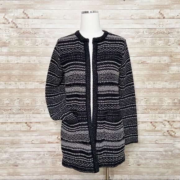 Talbots Tweed Blazer Black Silver Open Front Coat Preppy Work Minimalist Size SP - Picture 1 of 9